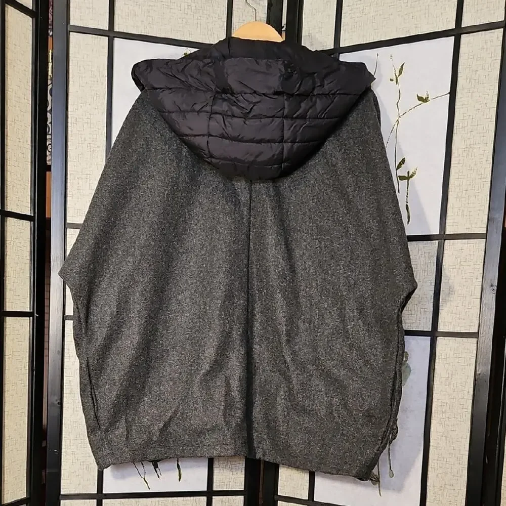 SHEIN Gray and Black Oversized Hooded Cape